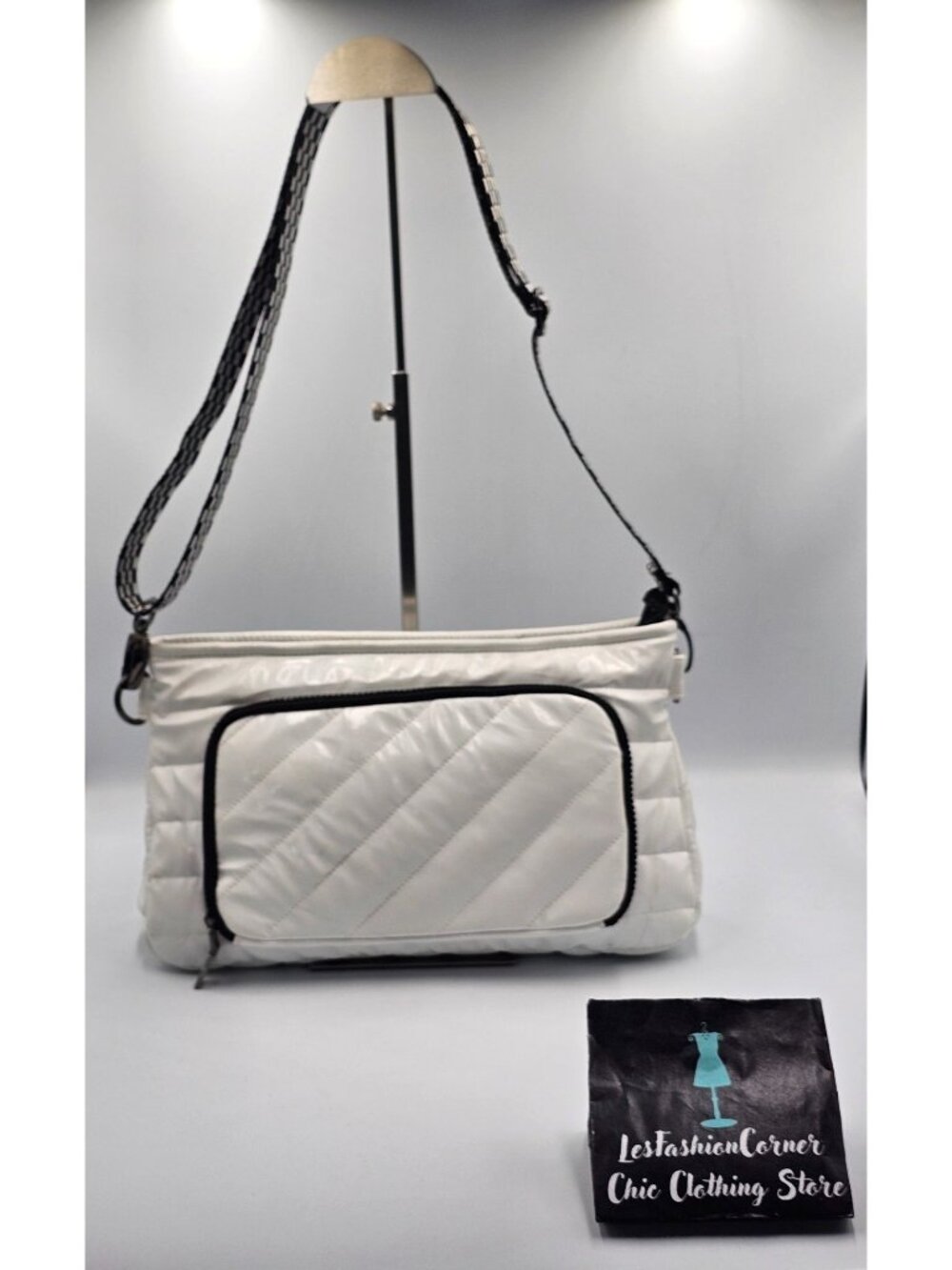 Think Royln Women Quilted White Glossy Finish  Bank Street XL Crossbody Bag 3305 - Picture 2 of 16